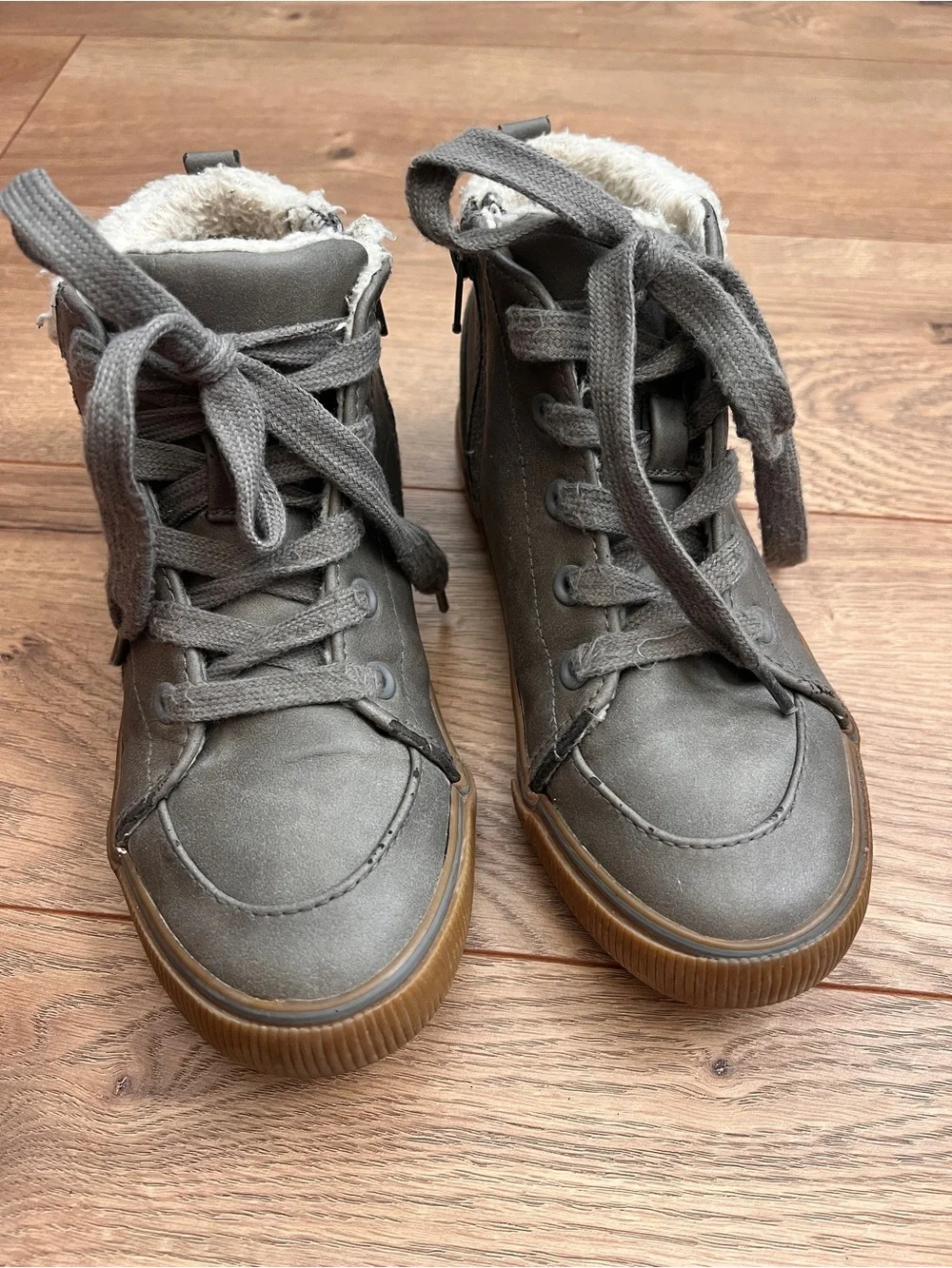 Cat & Jack Grey High-Top Sneakers with Faux Fur Collar and Gum Sole